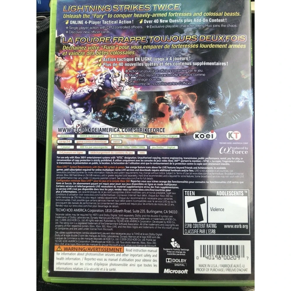 Dynasty Warriors: Strikeforce (Microsoft Xbox 360, 2010) With Manual‎